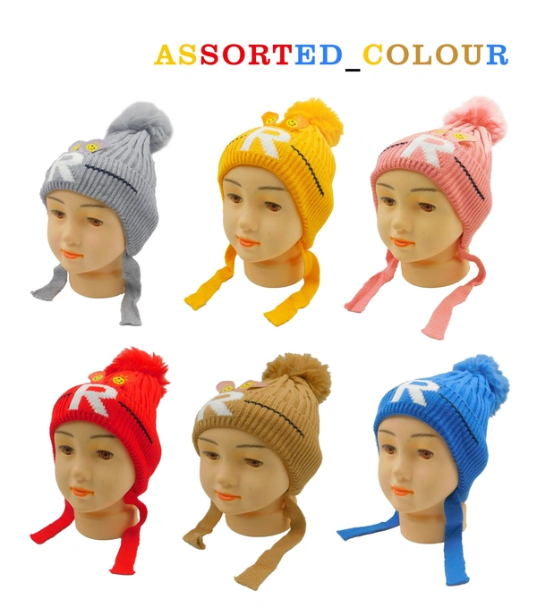 KIDS CHINA IMPORTED WOOLEN CAP WITH INSIDE FURR & DORI COLOR - MULTI COLOR N MULTI PRINT DESIGN PREMIUM QUALTY WOOLEN CAP - free, 6