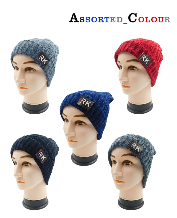 SOFT VELVET MEN HALF BEANIE CAP WITH INSIDE FURR MIX COLOR PACK ONLY  - free, 6