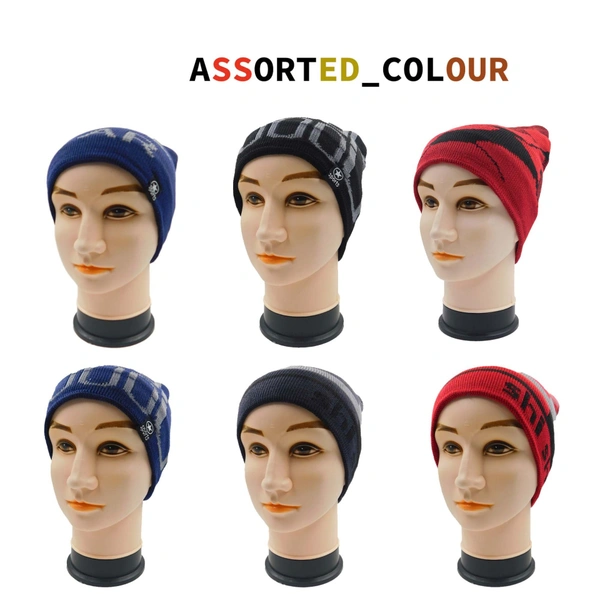 Woolen Short beanie cap with inside furr Mix color pack only• - free, 6