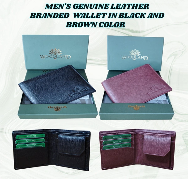 MENS GENUINE LEATHER BRANDED WALLET IN BLACK AND BROWN COLOR  - FREE, 6