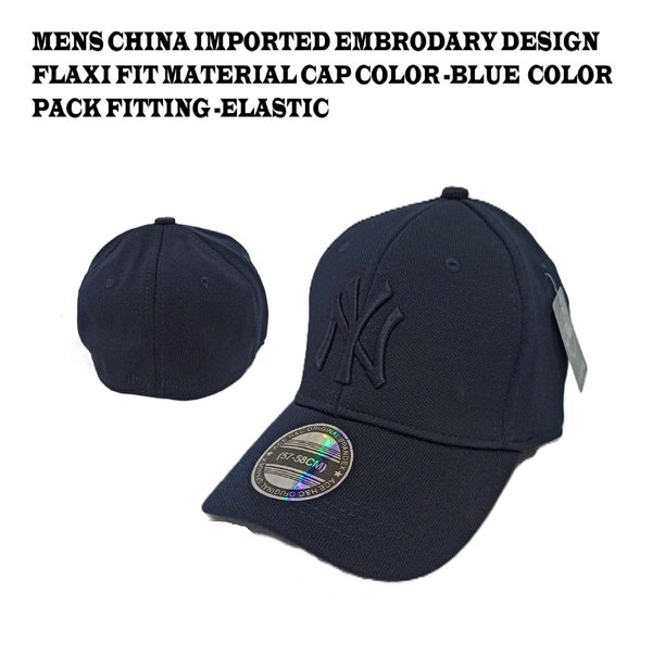 Mens China Imported Embrodary Design Flaxi Fit Material Cap Blue Color-Fitting Elastic - 12