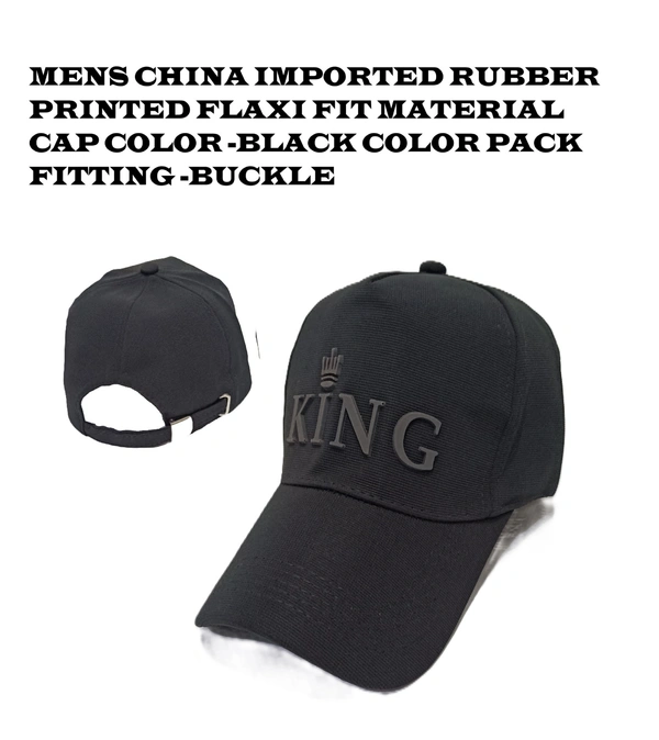 Mens China Imported Rubber Printed Flaxi Fit Material Cap Black Color-Steel Buckle Fitting - 48