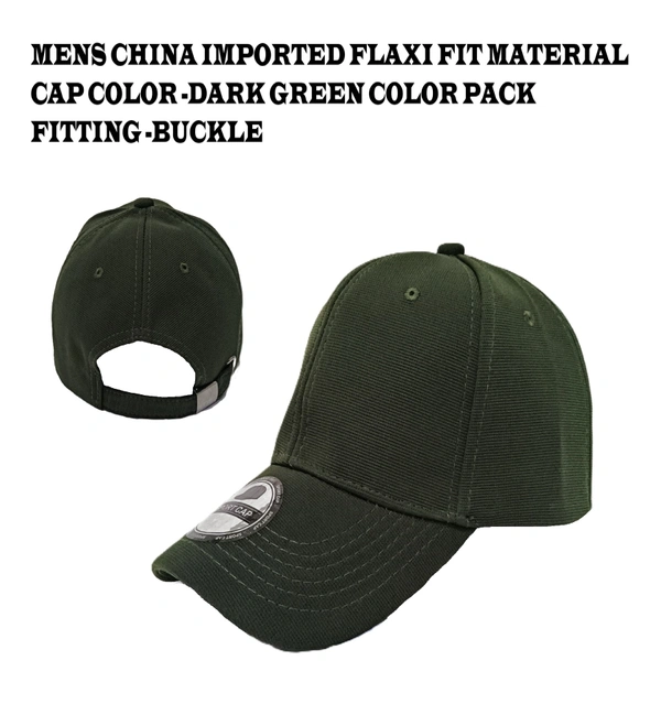 Mens China Imported Flaxi Fit Material Cap Dark Green Color-Steel Buckle  Fitting - 12