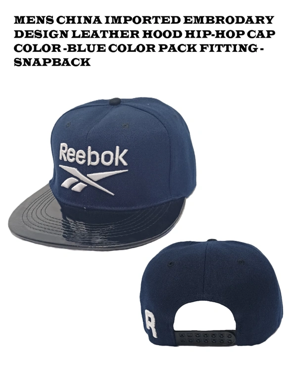 Mens China Imported Embrodary Design Leather Hood Hip-Hop Cap Deep Blue Color-Snapback Fitting - 12