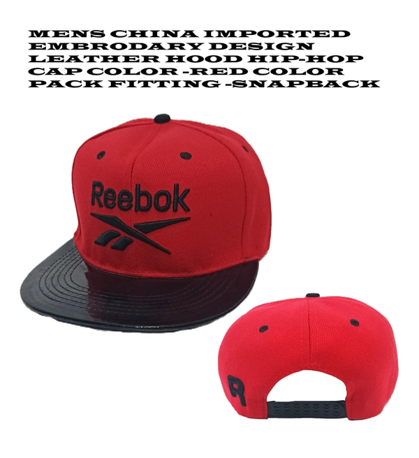 Mens China Imported Embrodary Design Leather Hood Reebok Logo Hip-Hop Cap Red Color-Snapback Fitting - 12