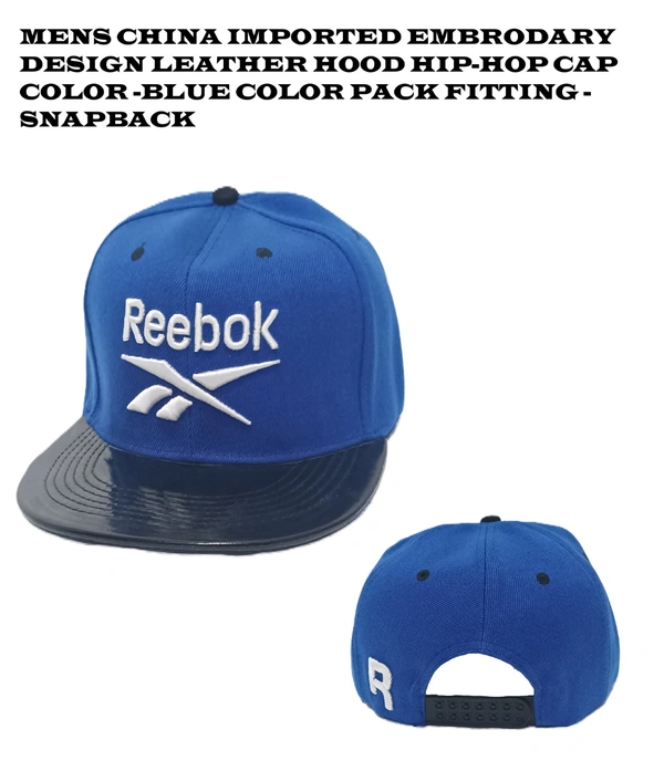 Mens China Imported Embrodary Design Leather Hood Reebok Logo Hip-Hop Cap Navy Blue Color-Snapback Fitting - 12