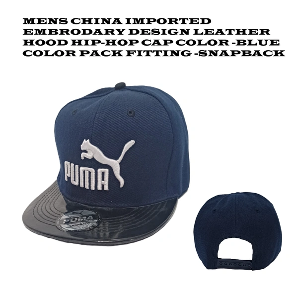 Mens China Imported Embrodary Design Leather Hood Puma Logo Hip-Hop Cap Blue Color-Snapback Fitting - 12