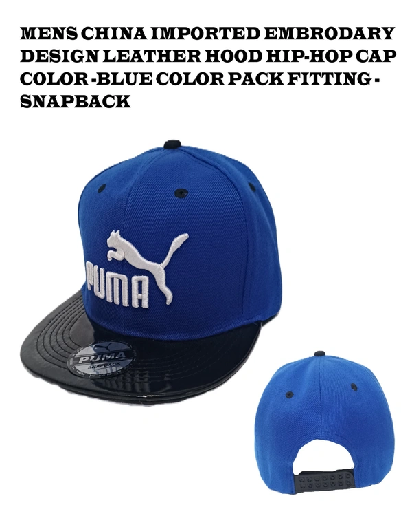 Mens China Imported Embrodary Design Leather Hood Puma Logo Hip-Hop Cap Blue Color-Snapback Fitting - 12