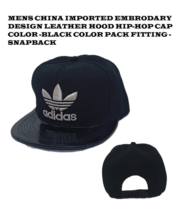Mens China Imported Embrodary Design Leather Hood Adidas Logo Hip-Hop Cap Black Color-Snapback Fitting - 12