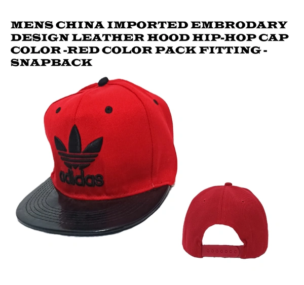 Mens China Imported Embrodary Design Leather Hood Adidas Logo Hip-Hop Cap Red Color-Snapback Fitting - 12