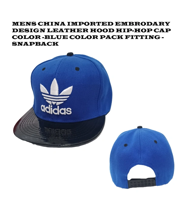 Mens China Imported Embrodary Design Leather Hood Adidas Logo Hip-Hop Cap Navy Blue Color-Snapback Fitting - 12