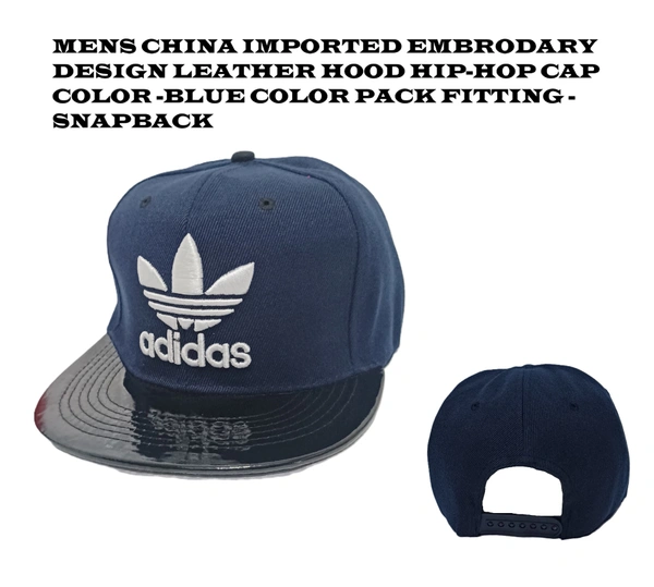 Mens China Imported Embrodary Design Leather Hood Adidas Logo Hip-Hop Cap Deep Blue Color-Snapback Fitting - 12