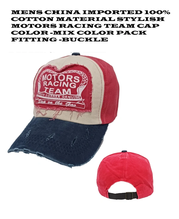 Mens China Imported 100% Cotton Material Stylish Motor Racing Team Cap Mix Color -Buckle  Fitting - 12