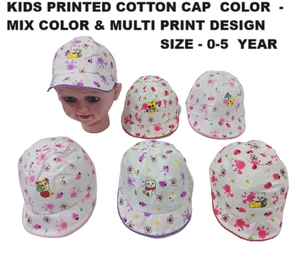 KIDS PRINTED COTTON CAP COLOR  MIX COLOR AND MULTI PRINT DESIGN  - FREE, 12