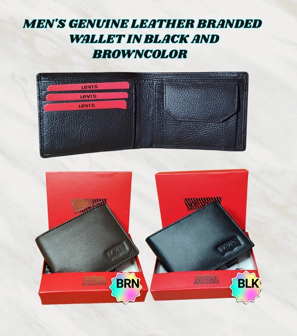 MENS GENUINE LEATHER BRANDED WALLET IN BLACK AND BROWN COLOR  - FREE, 6
