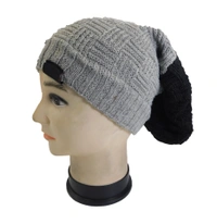 Woolen 2 shade color long beanie cap with inside furr mix color pack only  - free, 6