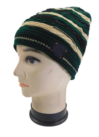 Woolen Half beanie cap with inside furr Mix color pack only - free, 6
