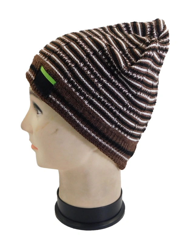 Woolen Half beanie cap with inside furr Mix color pack only - free, 6