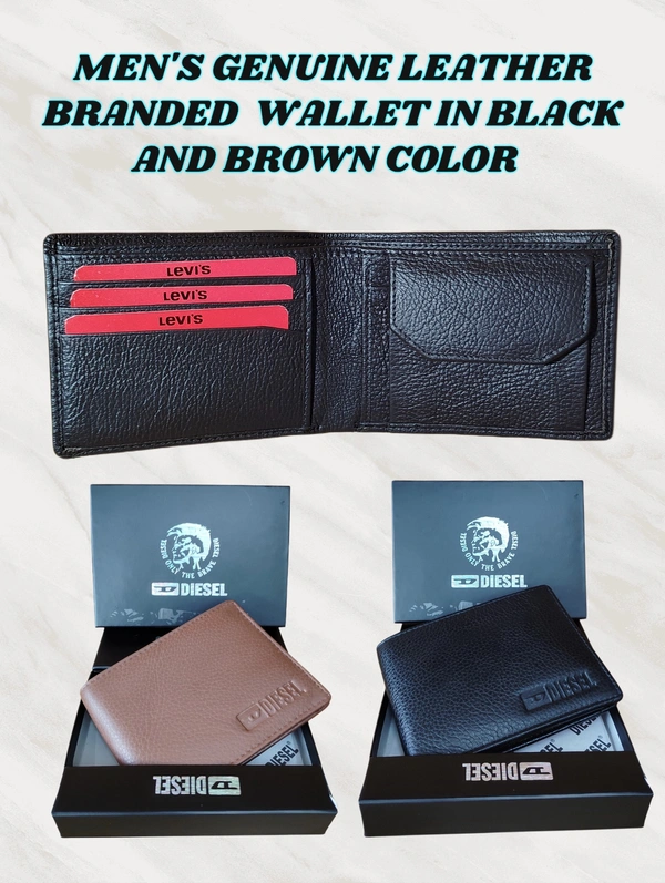 MENS GENUINE LEATHER BRANDED WALLET IN BLACK AND BROWN COLOR  - FREE, 6