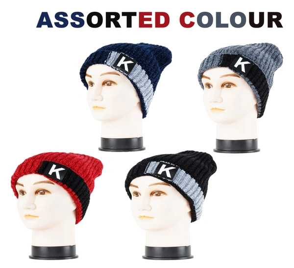 SOFT VELVET MEN HALF BEANIE CAP WITH INSIDE FURR MIX COLOR PACK ONLY  - free, 6