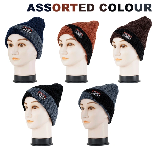 SOFT VELVET MEN HALF BEANIE CAP WITH INSIDE FURR MIX COLOR PACK ONLY  - free, 6