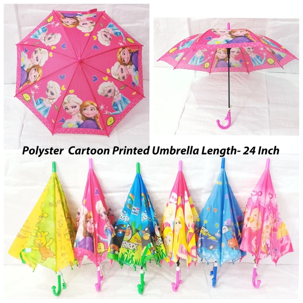 SINGLE FOLD POLYSTER MIX COLOR  CARTOON PRINTED KIDS  UMBRELLA SIZE - 19 INCHES - FREE, 6