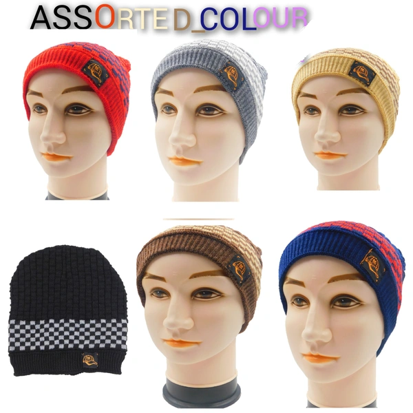 MENS HALF BEANIE CAPS INSIDE WOOLEN FURR MIX COLOR PACK ONLY  - free, 6