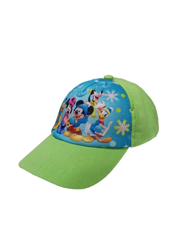 KIDS COTTON CARTOON PRINTED  CAP WITH VELCRO ADJUSTABLE AND ASSORTED COLOR - FREE, 12