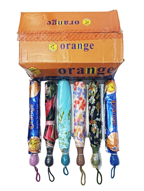 BRAND ORANGE MANUAL OPEN 8 KADI 2 FOLD MIX PRINTED  UMBRELLA (PACK OF 24 PIECES) - FREE, 24