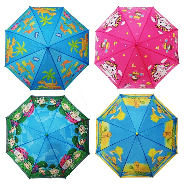 POLYSTER MULTI CARTOON PRINTED MIX COLOR   KIDS UMBRELLA SIZE 19 INCHES  - FREE, 6
