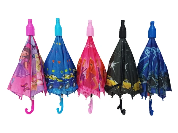 Polyster Single Fold Cartoon Printed  cup Umbrella Multi Color with Design Mix and External Cover Sze - 21 inch - FREE, 6