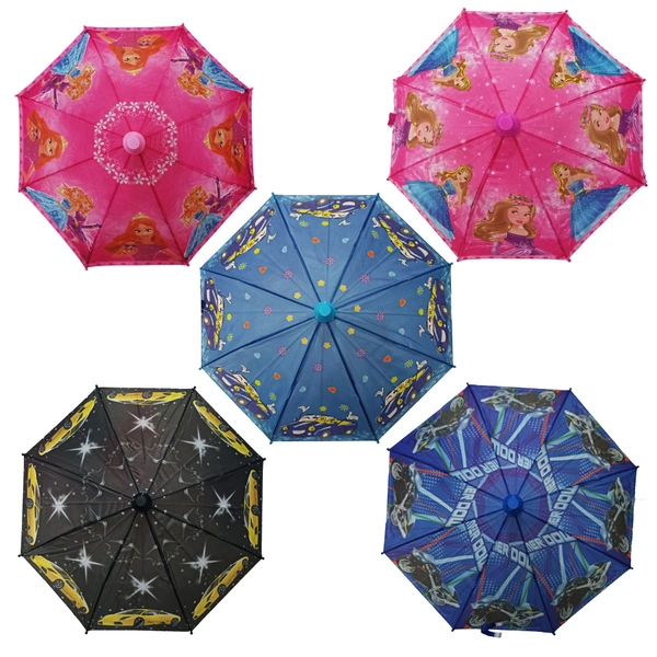 Polyster Single Fold Cartoon Printed  cup Umbrella Multi Color with Design Mix and External Cover Sze - 21 inch - FREE, 6