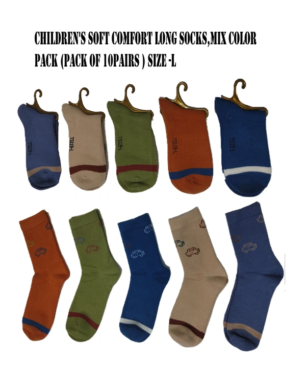 Children's Soft Comfort Long Socks,Mix Color Pack (Pack Of 10Pairs ) Size -L - 10
