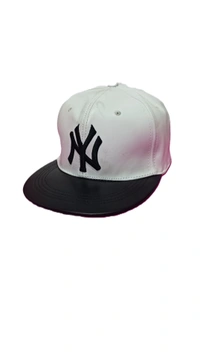 Mens China Imported Embrodary Design PU Leather Hip-Hop Cap White Color-Snapback Fitting - 12