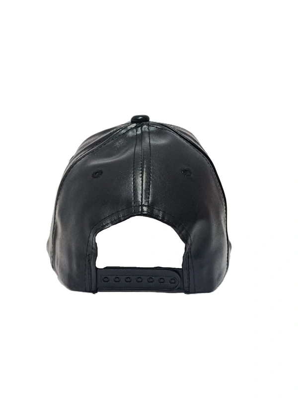 Mens China Imported Embrodary Design PU Leather Casual Cap Black Color-Snapback Fitting - 6