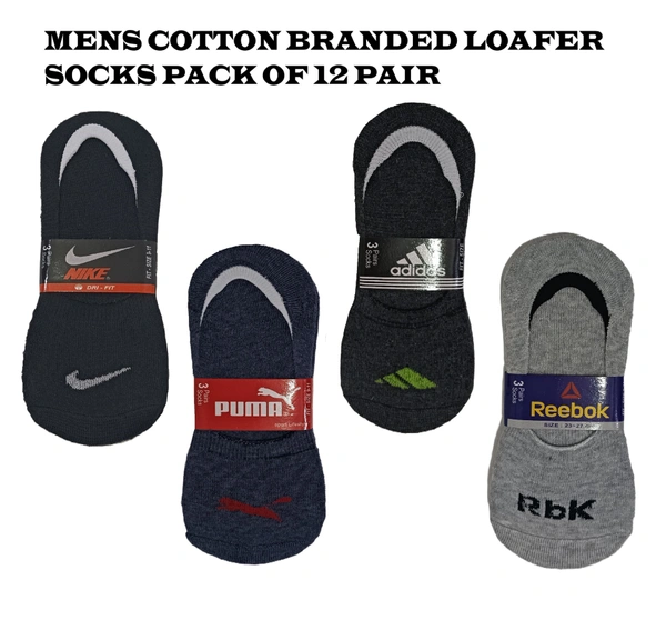 Men Mix Branded Cotton Loafer  Socks, Mix Color Pack Set Of 12 Pair - 12
