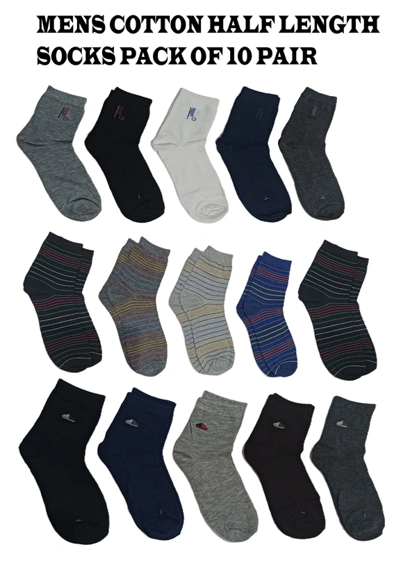 Men Mix Half Length  Cotton   Socks, Mix Color Pack Set Of 10 Pair - 10