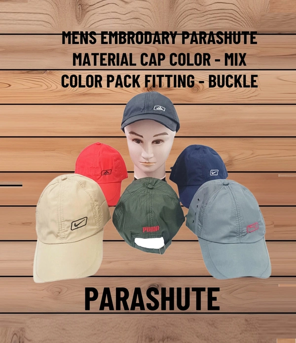MENS EMBRODARY PARASHUTE  MATERIAL CAP  COLOR - MIX COLOR PACK  FITTING - STEEL BUCKLE - FREE, 12