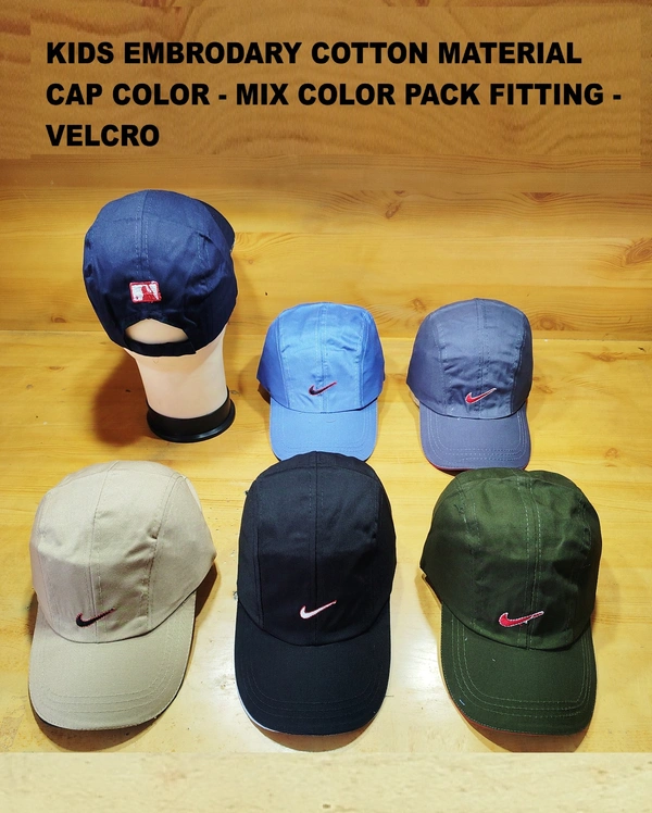 KIDS EMBRODARY COTTON MATERIAL CAP COLOR-MIX PACK FITTING VELCRO  - FREE SIZE, 12