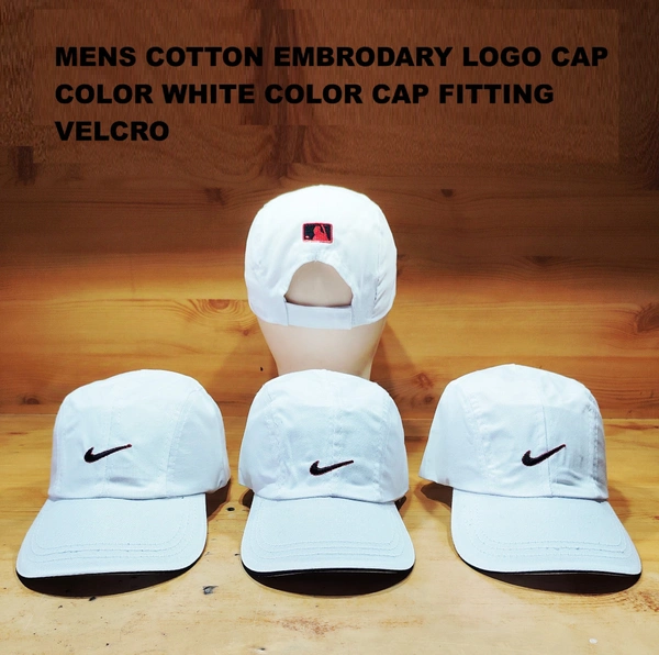 MEN'S COTTON EMBRODARY LOGO CAP COLOR WHITE COLOR CAP FITTING VELCRO  - FREE SIZE, 12