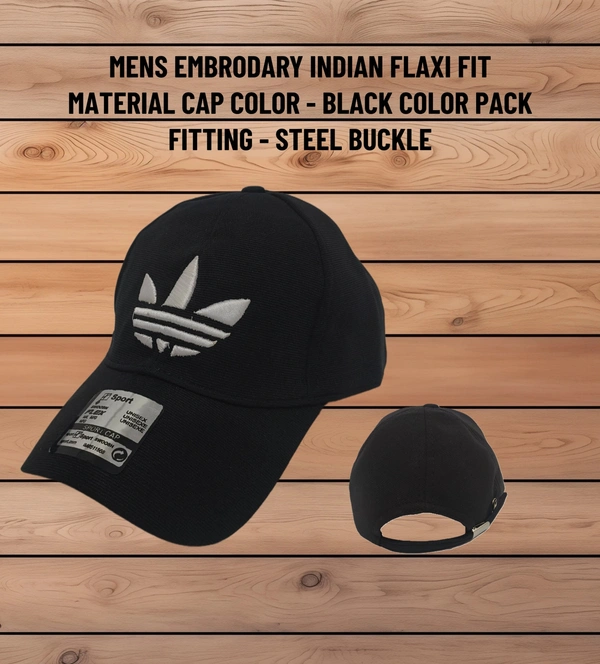 MENS EMBRODARY INDIAN FLAXI FIT MATERIAL CAP COLUR BLACK FITTING STEEL BUCKLE  - FREE, 12