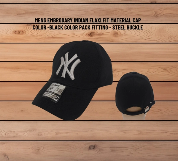 MENS EMBRODRY INDIAN FLAXI FIT MATERIAL CAP COLUR BLACK FITTING STEEL BUCKLE  - FREE, 12