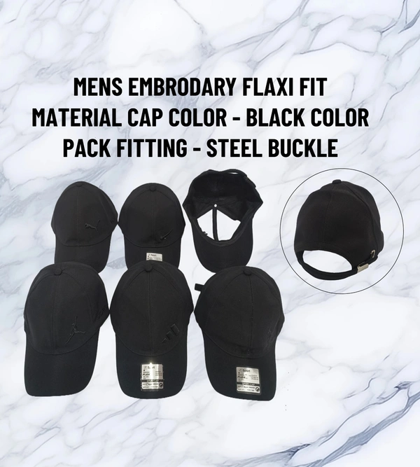 MENS PLAIN FLAXI MATERIAL CAP COLUR -BLACK PACK FITTING -STEEL BUCKLE  - FREE, 12