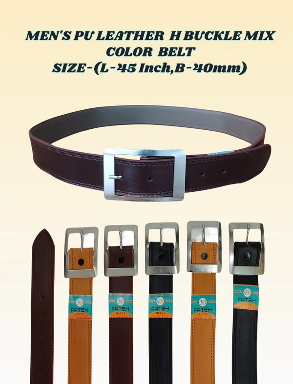 MEN'S PU LEATHER  MIX COLOR  H  BUCKLE BELT  SIZE-(45 INCH LENGTH,40MM WIDTH) - SIZE-(45 INCH LENGTH,40MM WIDTH), 12