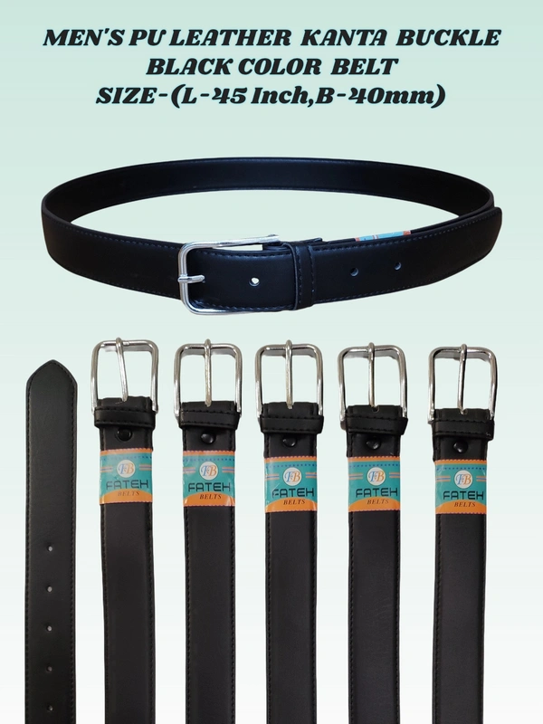 MEN'S PU LEATHER  BLACK COLOR  KANTA  BUCKLE BELT  SIZE-(45 INCH LENGTH,40MM WIDTH) - SIZE-(45 INCH LENGTH,40MM WIDTH), 12