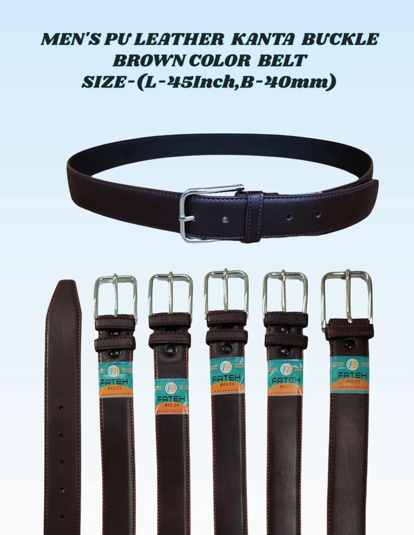 MEN'S PU LEATHER  BROWN COLOR  KANTA  BUCKLE BELT  SIZE-(45 INCH LENGTH,40MM WIDTH) - SIZE-(45 INCH LENGTH,40MM WIDTH), 12