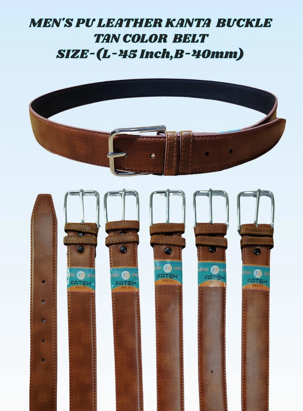 MEN'S PU LEATHER  TAN COLOR  KANTA  BUCKLE BELT  SIZE-(45 INCH LENGTH,40MM WIDTH) - SIZE-(45 INCH LENGTH,40MM WIDTH), 12