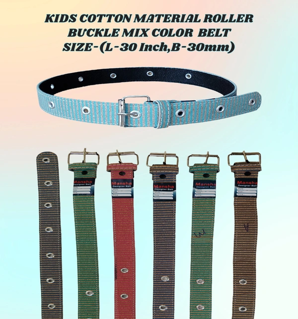 KIDS COTTON MATERIAL ROLLER BUCKLE MIX COLOR BELT SIZE-(30 INCH LENGTH,30MM WIDTH) - SIZE-(30 INCH LENGTH,30MM WIDTH), 12