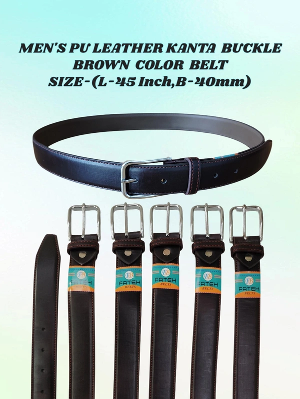 MEN'S PU LEATHER  BROWN  COLOR  KANTA  BUCKLE BELT  SIZE-(45 INCH LENGTH,40MM WIDTH) - SIZE-(45 INCH LENGTH,40MM WIDTH), 6