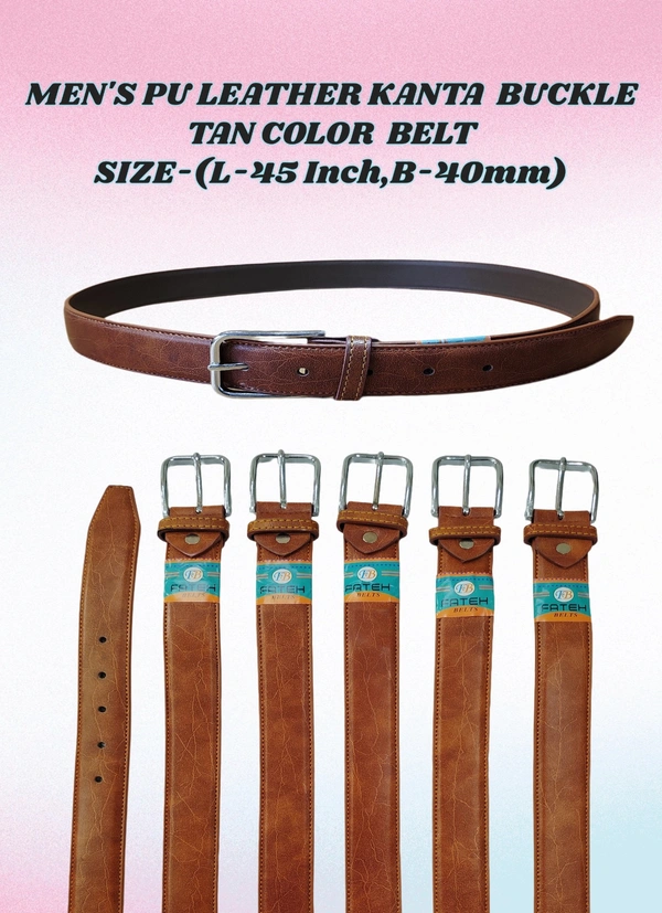 MEN'S PU LEATHER  TAN COLOR  KANTA  BUCKLE BELT  SIZE-(45 INCH LENGTH,40MM WIDTH) - SIZE-(45 INCH LENGTH,40MM WIDTH), 12